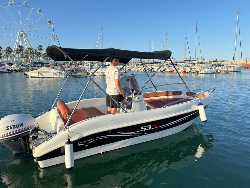 Benalmádena: Boat Rental without License - Dolphin spotting with a 500-meter rule