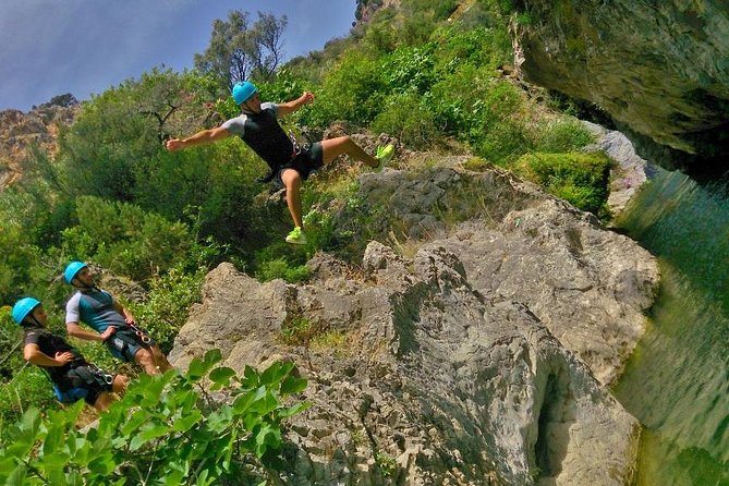 Canyoning Gorge Descent, river walk in Benahavis. - Choosing the 3, 4, 5 and 7 meter jumps