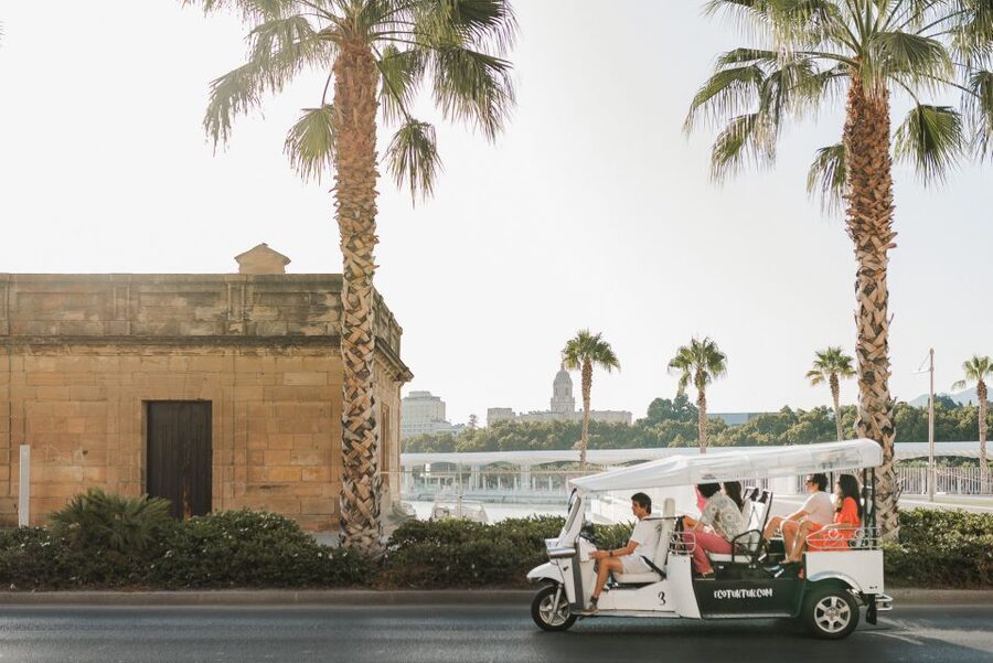 Malaga: Private City Tour by Eco Tuk Tuk - La Malagueta Beach and the bullring area